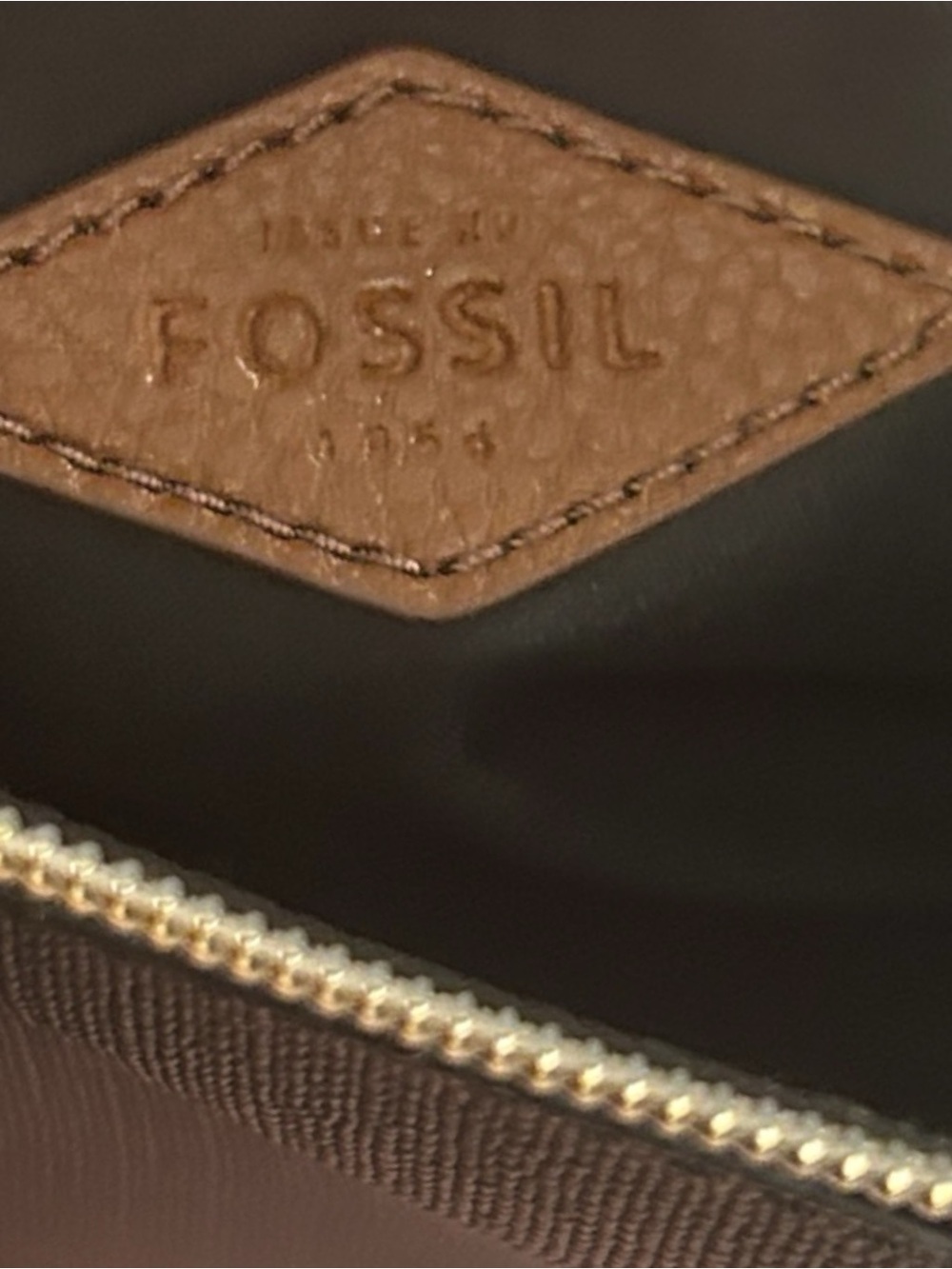 Fossil Black & Brown Leather Satchel Crossbody Bag Zip Top Dual Handle Purse - Picture 4 of 6